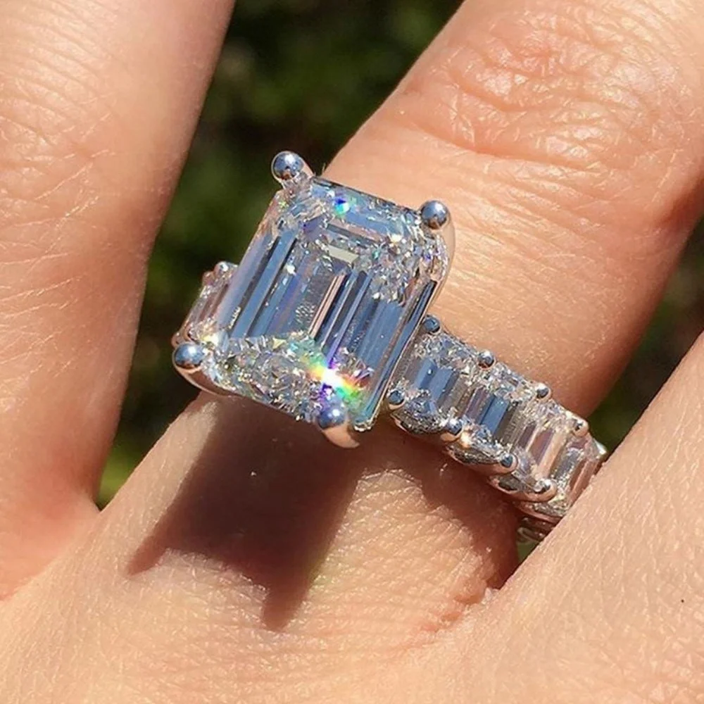 *DEVORA* Silver x Zircon Square Fashion Ring Size 8